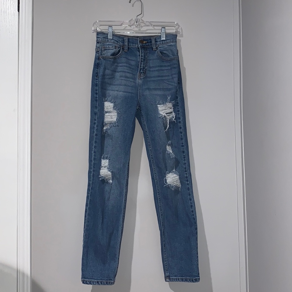 Fashion Nova I Got It From My Mama Distressed Jeans - Medium Blue Wash